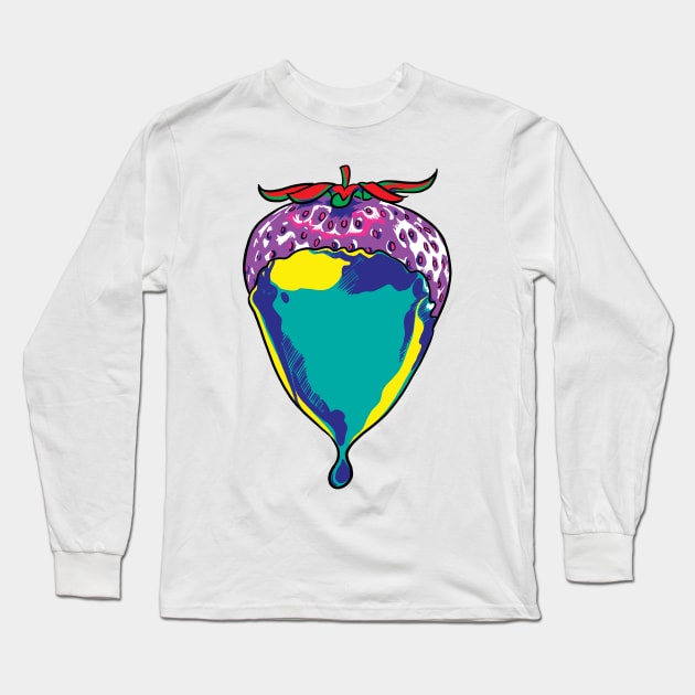 Rainbow Psychedelic Strawberry in Chocolate Long Sleeve T-Shirt by polliadesign